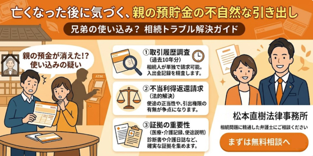 兄弟に預貯金を使い込まれていた場合、不当利得返還請求は可能？弁護士が解説